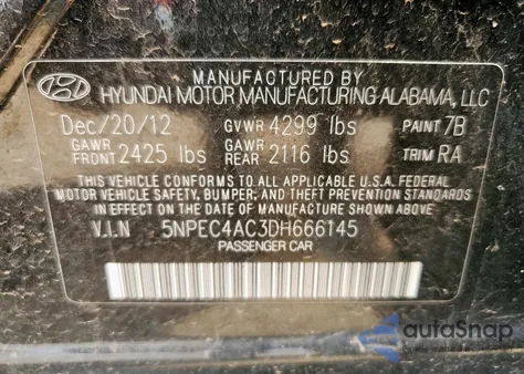 2013 Hyundai Sonata Se из США, поврежденный, VIN 5NPEC4AC3DH666145